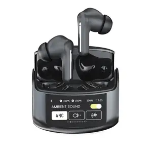 Auricular Headset earbud tanpa kabel, Headset layar sentuh warna LED ANC penghilang kebisingan Mode Multi suara TWS NR06