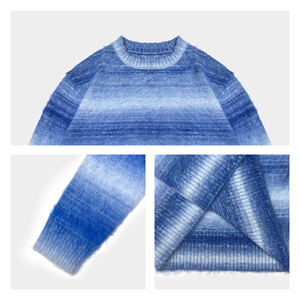 사용자 정의 로고 풀오버 모헤어 스웨터 긴 소매 크루넥 스트라이프 니트웨어 겨울 퍼지 캐주얼 점퍼 모헤어 니트 스웨터 남자 - Product Image 3