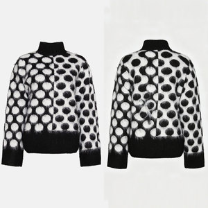 Maglione Morbido a <span class=keywords><strong>Pois</strong></span> da Donna, Collo Alto, in Mohair, <span class=keywords><strong>Maglia</strong></span> Soffice e Pelosa, Pullover Bianco e Nero, Abbigliamento Invernale di Tendenza - Product Image 3