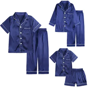 New Summer Children Clothes Pajama Set Stain Silk Soft Solid Color Comfortable Kids Girls Boys Pajamas Sleepwear Suit