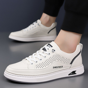 Shwegfnxcb Baskets d'été respirantes à plateforme pour hommes, chaussures décontractées blanches à bout rond, semelle souple et légère - Product Image 2