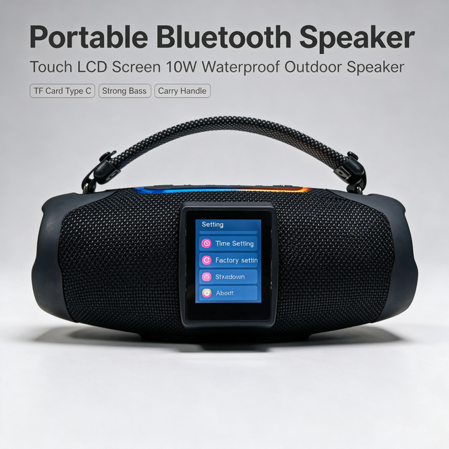 Portable Bluetooth Speaker with Touch LCD Screen 10W Waterproof Type C for Outdoor Camping