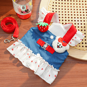 Harnais pour animaux de compagnie en maille respirante OEM ODM, <span class=keywords><strong>robe</strong></span> en jean à volants, vêtements pour chiens avec laisse à anneau en D pour petits chiens et chats - Product Image 4