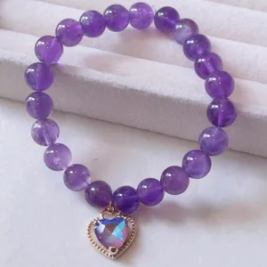 Future Angel New Fashion Handmade Amethyst Love Pendant Elastic Bracelet for Gift Wedding Party by Ourselves