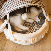 Lit pour chat semi-fermé en mousse à mémoire de forme écologique, chaud et sûr pour toutes les saisons, avec berceau amovible anti-lumière