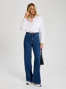 Jeans Classiques à Jambes Larges pour Femmes Bleu Clair Taille Moyenne Vêtement en Denim Casual - Product Image 4