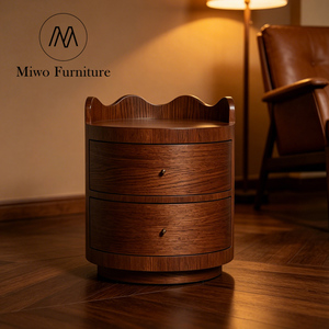 Mueble Moderno de Madera Redondo con 2 Cajones, Mesita de Noche, Gabinete de Dormitorio Nórdico para Hotel, Diseño Personalizable - Product Image 3