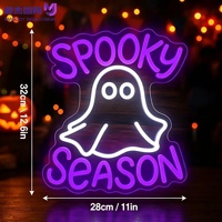 Enseigne néon LED fantôme mignon d'Halloween « SPOOKY SEASON », lampe murale LED USB pour maison hantée, man cave, décoration de chambre d'Halloween pour enfants