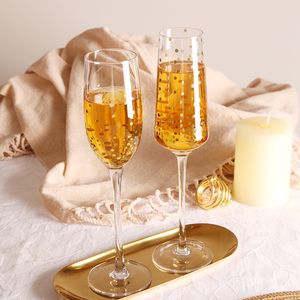Copa de regalo creativa transparente para champán y vino, flauta elegante con calcomanías doradas, pequeño MOQ, cristalería brillante - Product Image 2