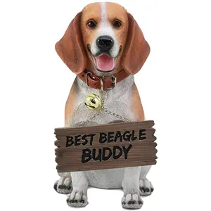 リアルなリアルなビーグル犬ウェルカムグリーター像12 "トールハウンド犬種収集可能な装飾置物家の装飾樹脂