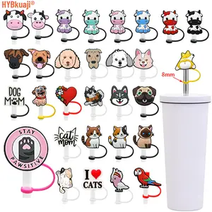 THE COW cute Straw Tips Covers,Food Grade Reusable Silicone Straw Tip,funny  Straw Covers Cap Plugs,Anti-dust Soft Straw Toppers Drinking Straw Tips