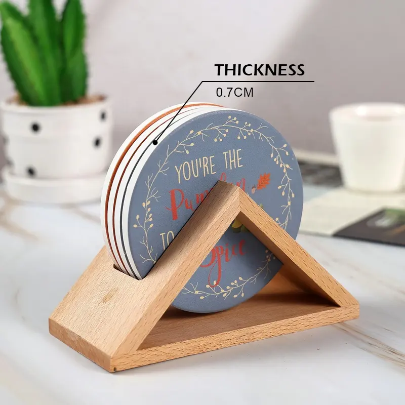 Thiên nhiên đá cẩm thạch thấm Coaster nút chai trở lại tùy chỉnh trống nghệ thuật Nordic uống đế lót ly với chủ Bộ gốm Coaster