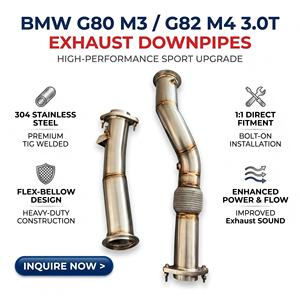 Tuyaux avant turbo en acier inoxydable Vortex pour BMW G80 M3 G82 M4 3.0T avec soufflets flexibles et systèmes de conduites à brides - Product Image 1