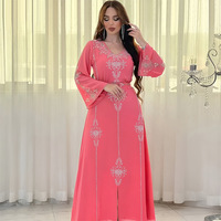 Robe musulmane élégante Dubaï 2025, robe kaftan modeste ornée, abaya d'été en mousseline transparente avec cristaux et strass