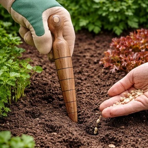 Outil de jardinage artisanal en <span class=keywords><strong>bois</strong></span>, piqueur de <span class=keywords><strong>jardin</strong></span> traditionnel pour la plantation de graines et de bulbes avec marquages de profondeur (8 pouces) - Product Image 3