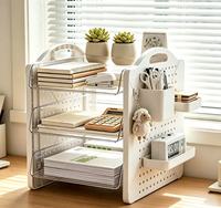 Étagère de rangement de bureau autoportante à 3 niveaux en panneau perforé de qualité supérieure pour fournitures de bureau, produits de soin et petits articles ménagers