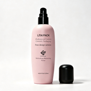Luxury Frosted Clear Pink Glass Skincare Packaging 30 50 40 100 120 Ml Cosmetics Containers Glass Lotion Bottle With Golden Pump