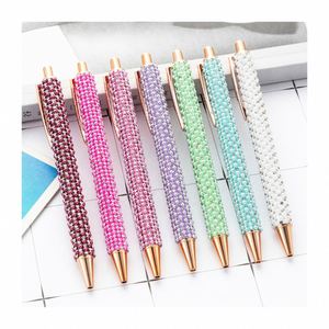 Stylos à bouton-poussoir mignons avec perles - Stylos à bille en métal multicolores pour étudiants et cadeaux promotionnels - Product Image 1