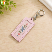 Porte-clés transparent avec étiquette nominative, breloque en cuir PU, support pour point de croix à finition artisanale, pendentifs porte-clés