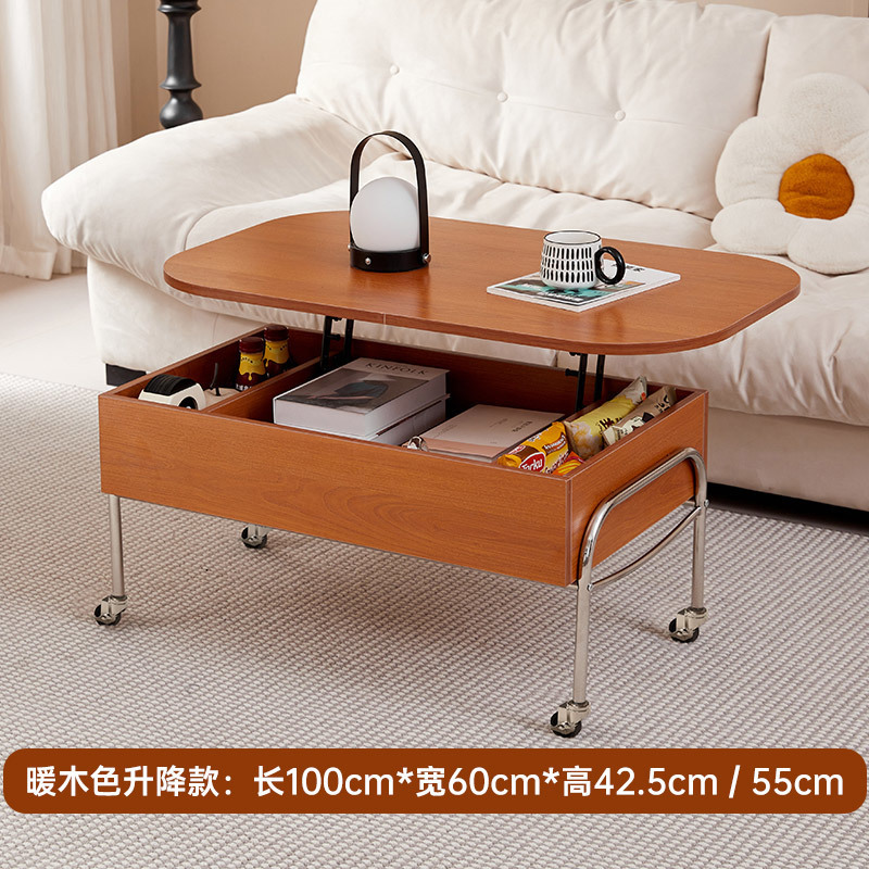 Warm wood coffee table with hydraulic lift