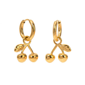 ต่างหูจี้เชอร์รี่ ทอง 18k สแตนเลสสตีล สำหรับผู้หญิง สวมใส่ได้ทุกวัน - Product Image 1