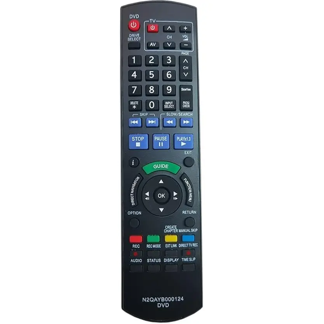 N2QAYB000124 Panasonic DVD Recorder & Smart LED TV Remote Control Black 2 AAA Battery Infrared for Convenient Navigation