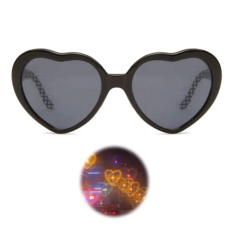 Love Heart Shaped Effects Glasses Watch The Lights Change to Heart Shape at Night Diffraction Glasses Women Fashion Sunglasses