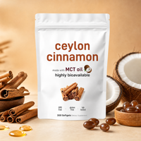 Gélules de cannelle de Ceylan avec huile MCT, 300 unités, hautement biodisponibles, sans gluten, sans OGM, marque privée OEM
