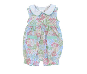 Tenues d'été décontractées personnalisées pour filles : Shorts à bord festonné motif floral menthe et Barboteuse bulle pour bébé, assorties pour sœurs, vêtements pour enfants - Product Image 2
