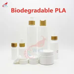 250ml özel çevre dostu boş PLA plastik biyobozunur kozmetik ambalaj şampuan pompalı şişeler kapaklı PLA-121AN