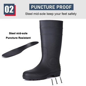 Knee High Black PVC Safety <strong>Wellies</strong> Rain Boots Steel Toe Puncture-proof Oil &amp; Chemical Resistant Non-slip for Construction Mining - Product Image 5
