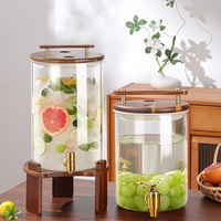 Distributeur de boissons en verre borosilicate avec couvercle en bois, robinet et support, grande capacité, pour infusion de fruits