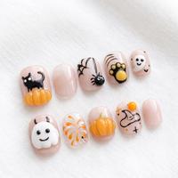 Faux ongles d'Halloween personnalisés, courts, carrés, gothiques, à presser, peints à la main, effet œil de démon, œil de chat, pailletés