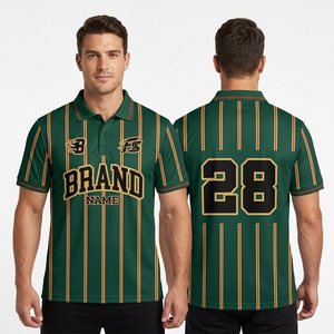 Polos de <span class=keywords><strong>Hombre</strong></span> al por Mayor, Polos de Golf de Alta Calidad con Impresión Digital, Polos Transpirables con Rayas Verdes - Product Image 4