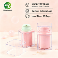 Bouteille à pompe à vide rose clair haut de gamme en gros avec coque extérieure carrée transparente, contenant cosmétique personnalisé pour lotion de soin de la peau