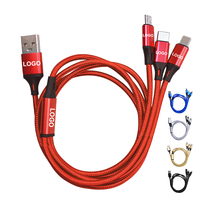 Kabel usb nilon 3 in 1 kustom, kabel Data pengisian daya 3-in-1/3in1 Tipe C Android 3 in 1 UCB16
