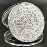Pièce commémorative plaquée argent de conception DIY, motif Maya, calendrier aztèque, art, prophétie, culture, pièces de collection, pièce de défi personnalisée