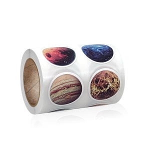 Self Adhesive Custom Flower Shaped Beautiful Design Kiss Cut Round Stickers on Roll - Product Image 3