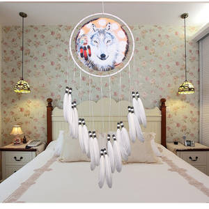 <span class=keywords><strong>Atrapasueños</strong></span> de cabeza de lobo hecho a mano indio, decoración de pared, pintura al óleo creativa, adornos de tela para regalo de casa, Idea - Product Image 3