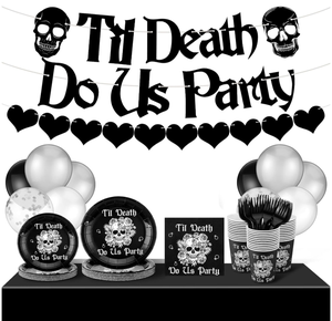 Articles de fête pour Halloween et mariage 'Jusqu'à la mort nous séparera' : Assiettes en carton, gobelets, serviettes, fourchettes, nappes, drapeaux, bannières, guirlandes, ballons - Product Image 1