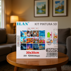 Kit Pittura Diamante 5D Ilan 30x30cm 12 Disegni Assortiti Decorazione Casa - Product Image 3