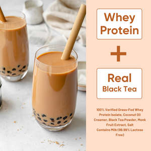 Protéine de lactosérum isolée 100 % issue de bovins nourris à l'herbe, saveur classique, poudre de boisson au thé au lait noir, marque distributeur - Product Image 2