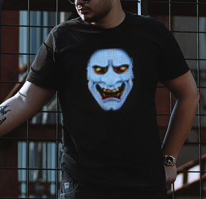 T-shirt LED à commande par application, fournitures pour fête de remise de diplôme et Halloween, animation <span class=keywords><strong>GIF</strong></span> programmable, texte personnalisable, unisexe, 100% coton, USB - Product Image 4