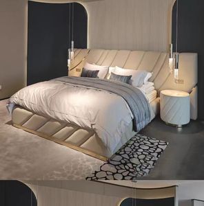 Luxury High-<b>End</b> Master Bedroom Furniture Modern Simple Solid Wood Large Unit <b>Bed</b> Luxury Fabric <b>Bed</b> Set - Product Image 1