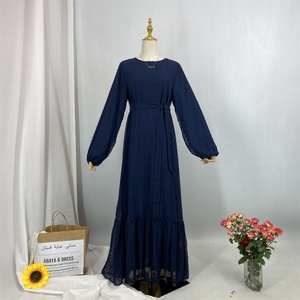 6294# Wholesale Turkish Modern Ruffle Polka Dot Islamic Clothing Dubai Abaya Designs Modest <b>Maxi</b> Muslim Fashion Dress - Product Image 6