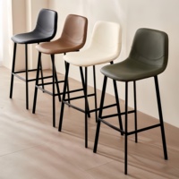 Tabouret de bar moderne de style nordique, chaise d'îlot de cuisine en similicuir marron avec pieds en métal pour la maison et l'hôtel