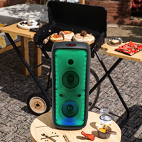 Micrófono Inalámbrico Portátil de 8 Pulgadas para Exteriores, Altavoz de Karaoke Compatible con APP, Iluminación LED RGB, Salida de 60 W, Batería de 3600 mAh, 5.0