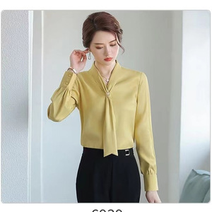 <span class=keywords><strong>Camicia</strong></span> in Chiffon da Donna, Nuovo Design Vintage con Perline, Top Elegante con Drappeggio, Maniche Lunghe, Primavera e Autunno, Bianco con Fiocchi - Product Image 3