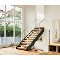 Escalier en acier à double poutre droite, installation facile, marches en bois de chêne pour intérieur