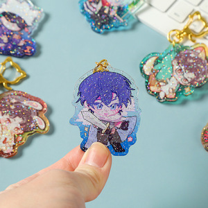 Glitter Acrylic Digital Photo Keychain Custom Design Plastic Clear Anime Cartoon Figure Keyring Personalized Digital Printing